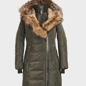 Green Army Trish Mid Length Down With Fur Jacket